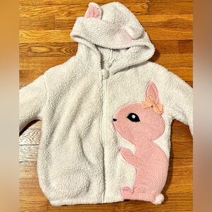SHEIN Girls Cartoon Embroidery Drop Shoulder 3D Ears Design Hooded Teddy Jacket